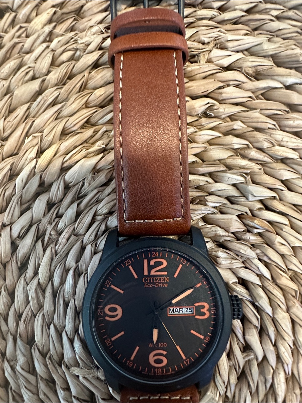 CITIZEN ECO-DRIVE MILITARY BROWN LEATHER STRAP MENS WATCH BM8475-26E
